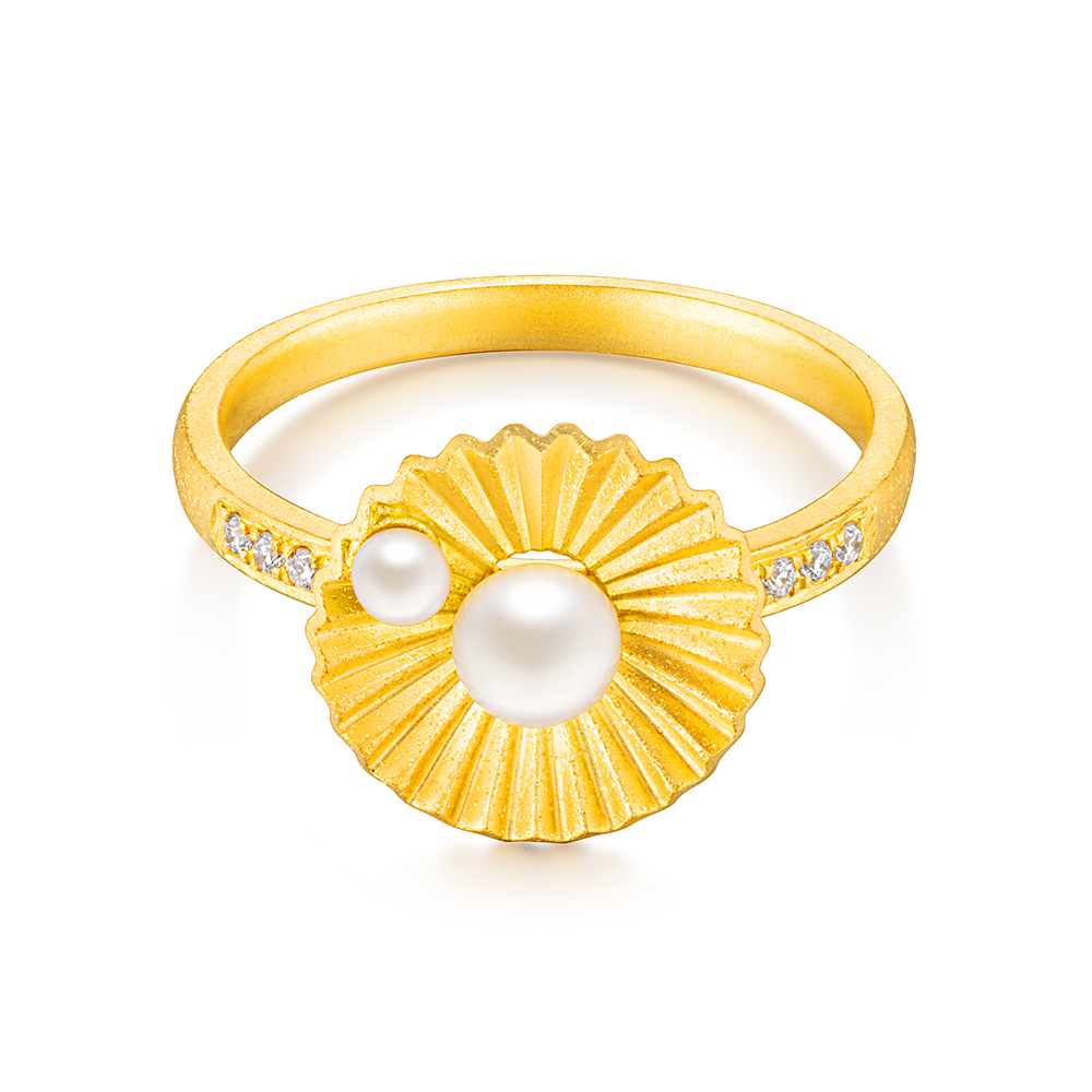"Chasing Light" Diamond Gold Pearl Ring