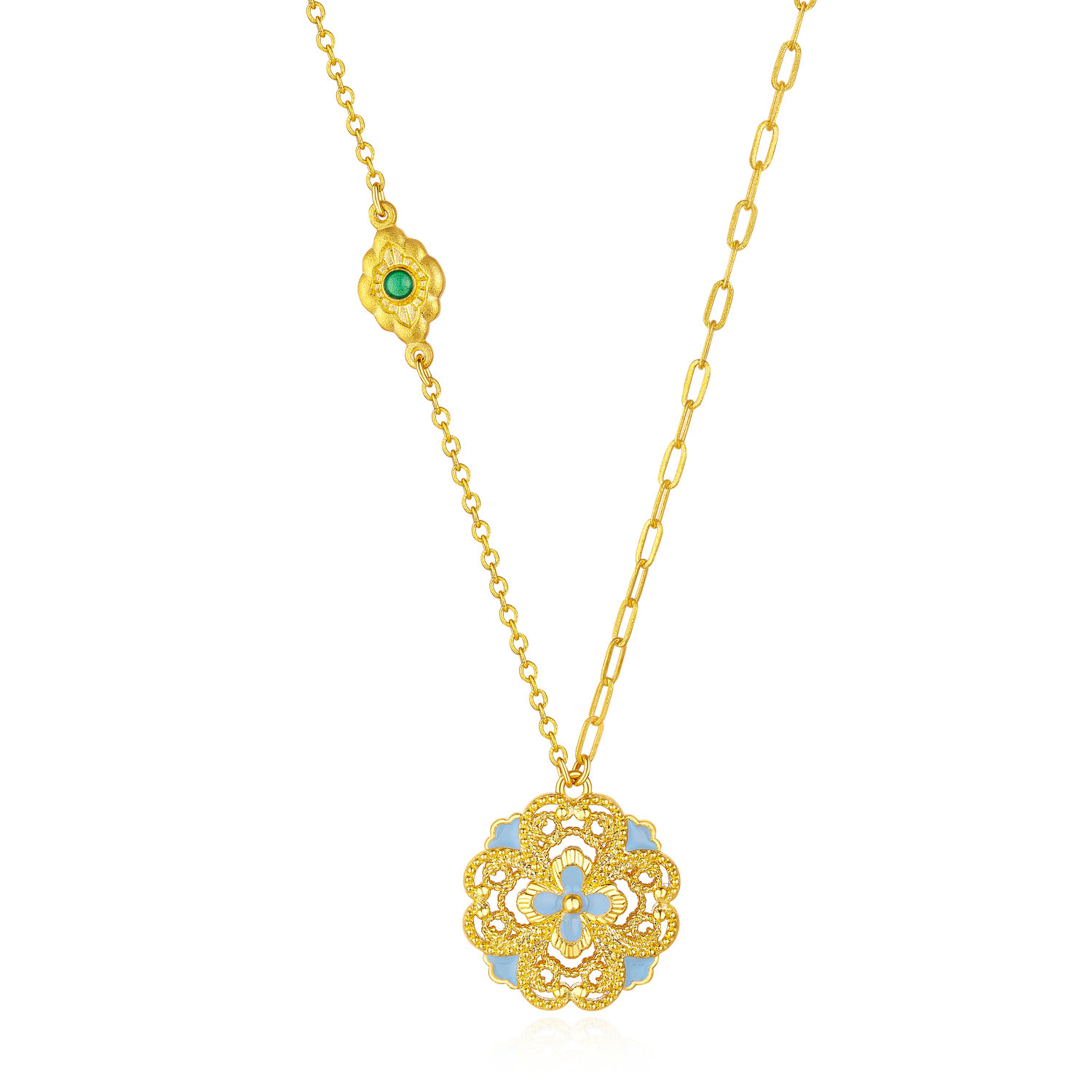 Heirloom Fortune - Charm of Song Dynasty Collection "Blue Floral Rhythm" Gold Necklace