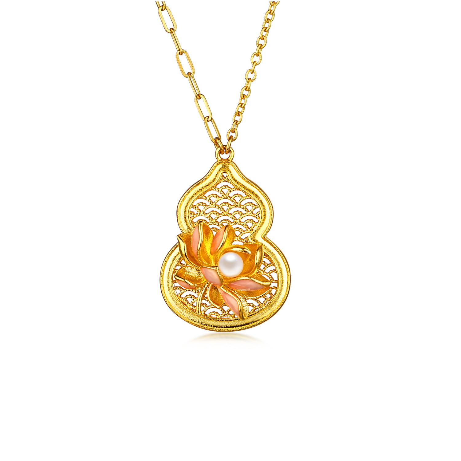 Heirloom Fortune - Charm of Song Dynasty Collection "Floral Gourd" Gold Pearl Necklace