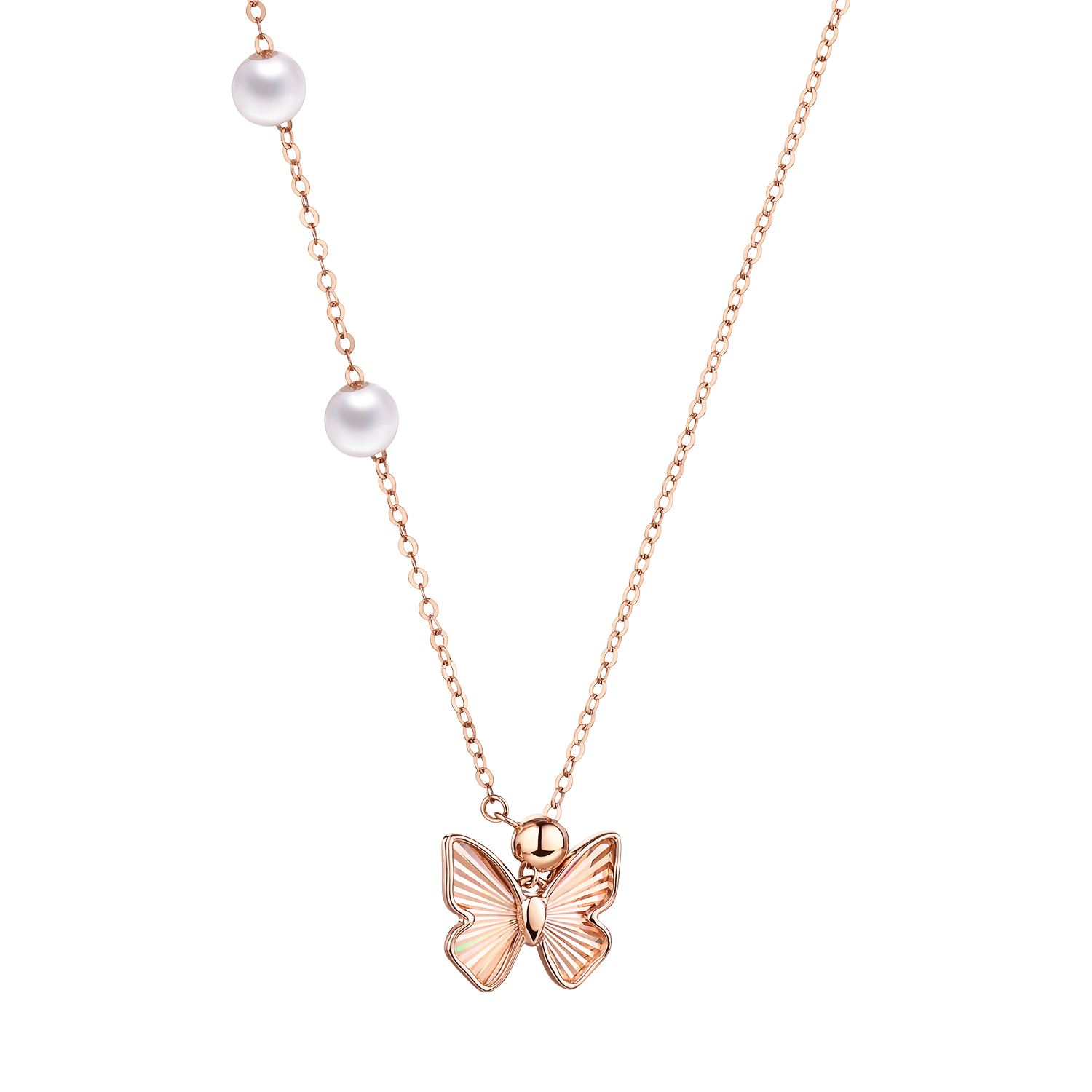 “Summer Trend” 18K Gold Diamond Pearl Necklace 